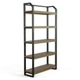 thumbnail image 1 of Yael Bookcase- 5 Brown Mahogany Shelves and Black Metal Frame- 72 Inch, 1 of 5