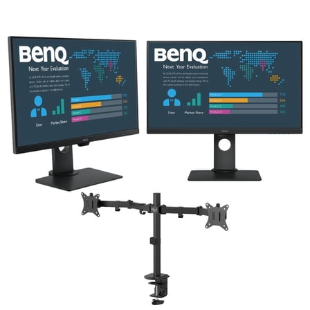 BenQ (2) BL2780T 27" Full HD 16:9 IPS Business Monitor with Eye-Care Technology, Built-In Speakers, Ergonomic Design, Black + H&A Dual Monitor Desk Mount Stand