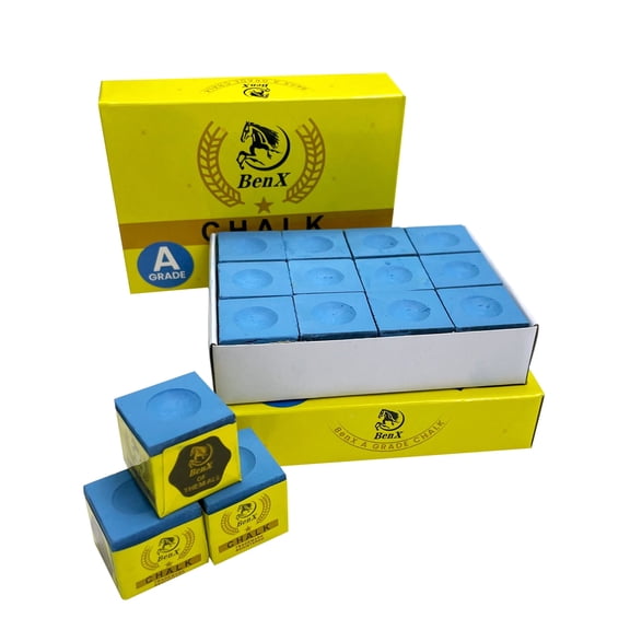 BenX 3A Grade Blue Billiard Chalk 12-Pack - Premium Pool Cue Chalk with Anti-Slip Coating, 12 Cubes for Enhanced Grip & Spin Control