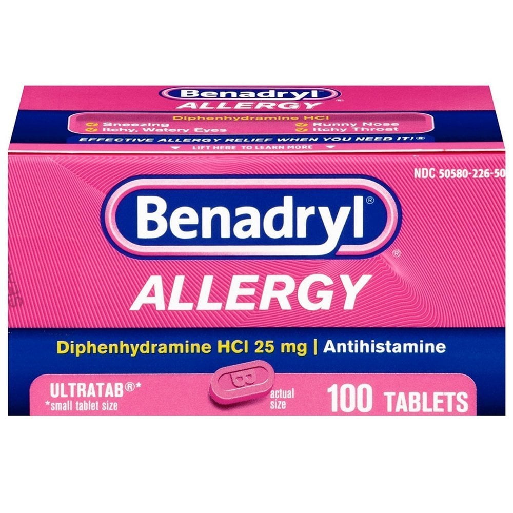 Benadryl Allergy Diphenhydramine HCI 25mg Antihistamine, 100 ct, 6 Pack