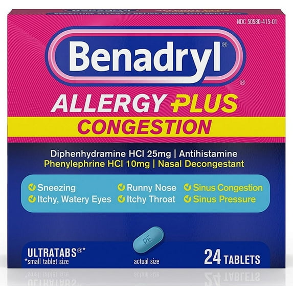 Benadryl Allergy Plus Congestion Ultra Tablets 24 ea (Pack of 2)