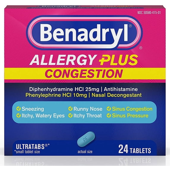 Benadryl Allergy Plus Congestion Ultra Tablets 24 ea (Pack of 4)