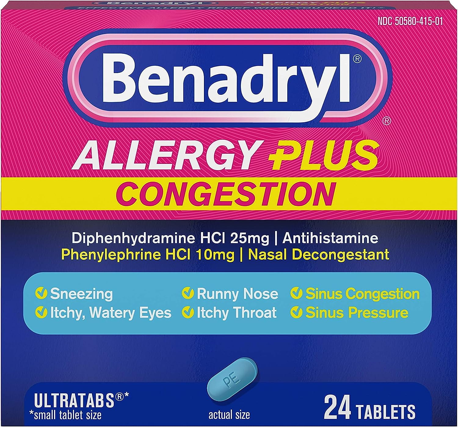 Benadryl Allergy Plus Congestion Ultratabs with Diphenhydramine HCl