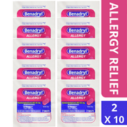 Benadryl Allergy Ultra Tabs On The Go Convenience Packets Individually sealed, 2 Tablet Per Packet UNBOXED (10 Pack)