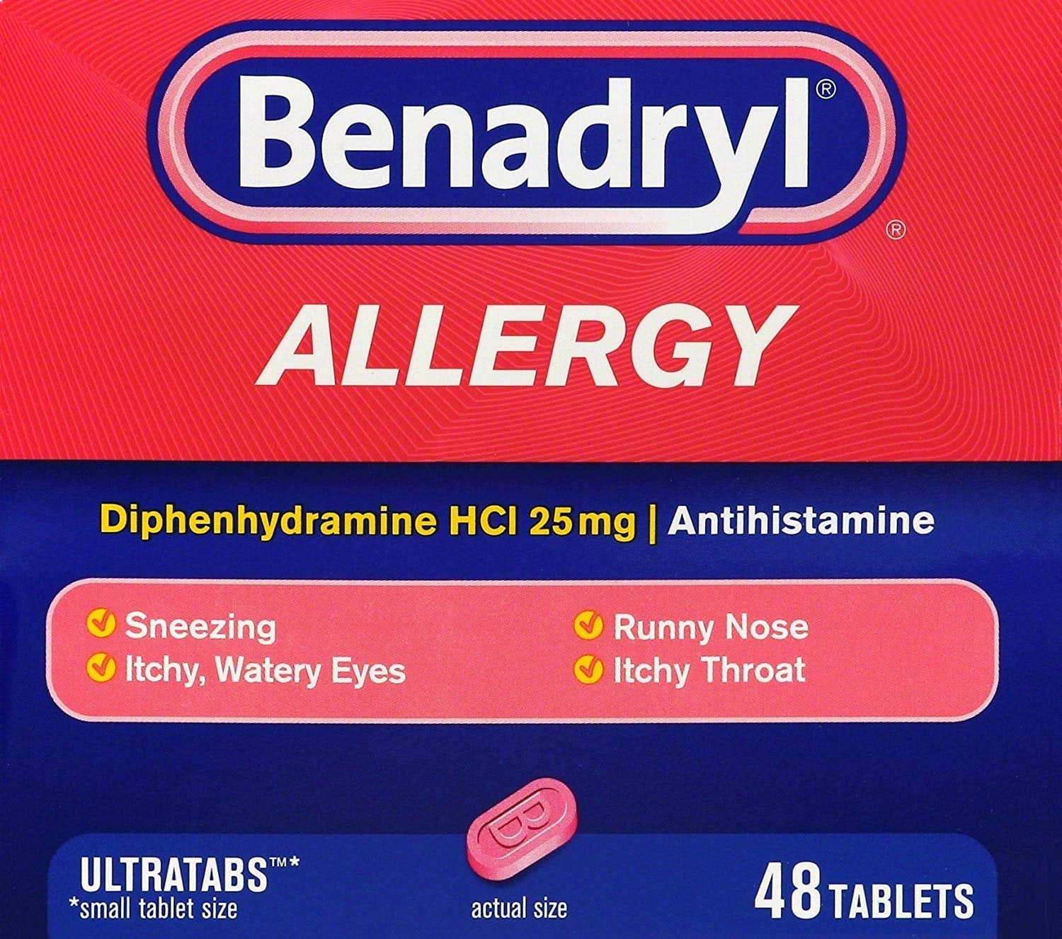 Benadryl Ultratab Antihistamine Allergy Medicine Tablets, 48