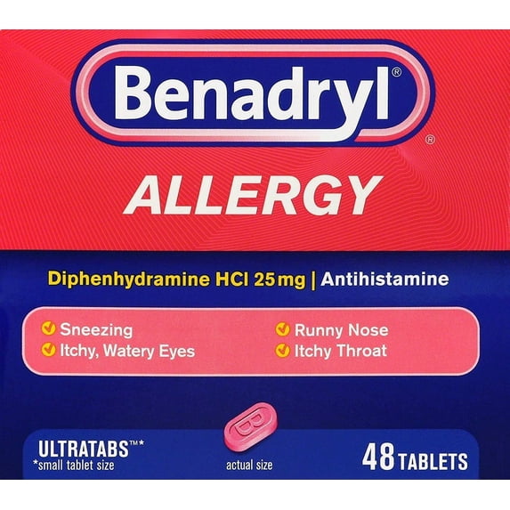 Benadryl Ultratab Antihistamine Allergy Medicine Tablets, 48
