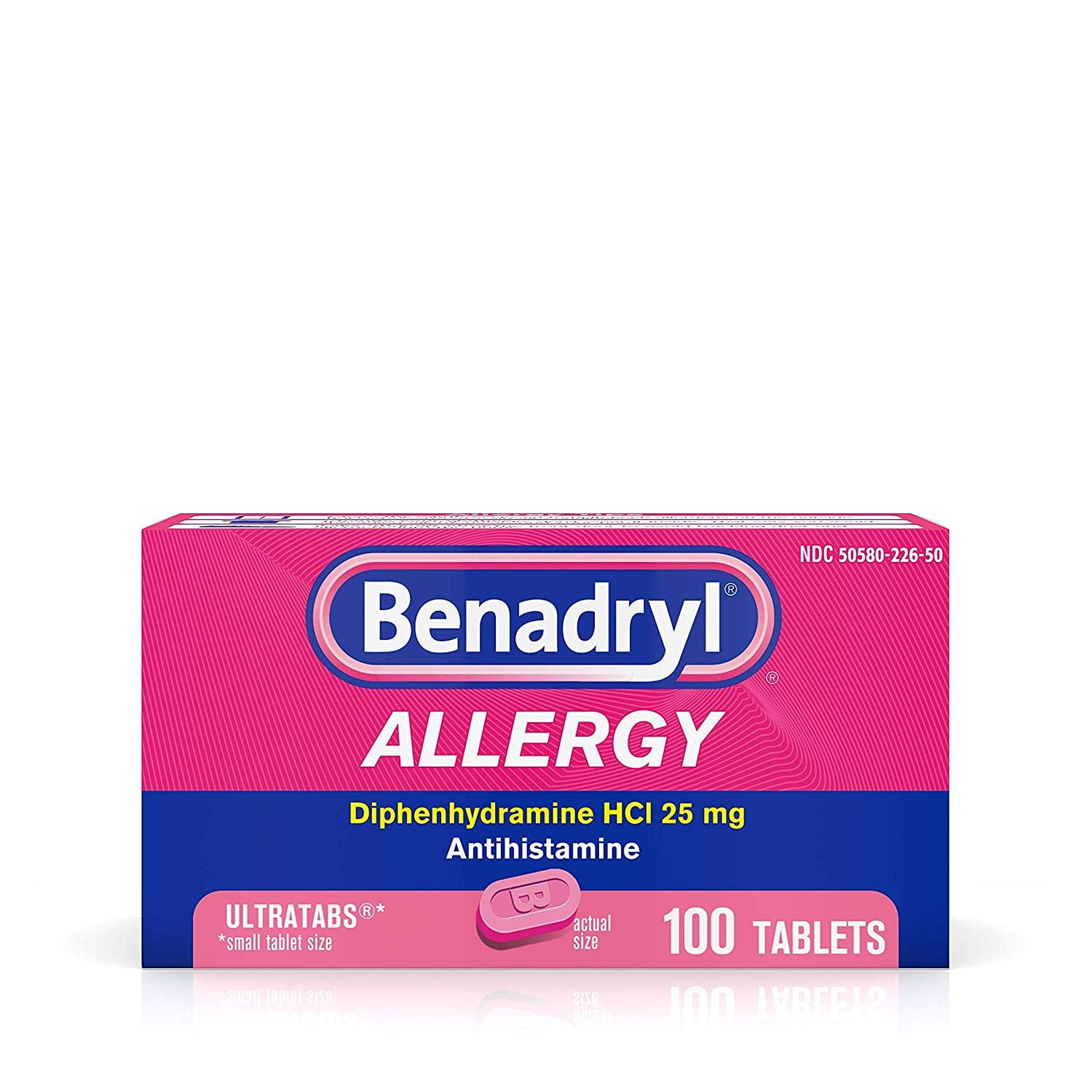 Benadryl Allergy Ultratabs Diphenhydramine HCl 25 mg Antihistamine Tablets, 100 Count