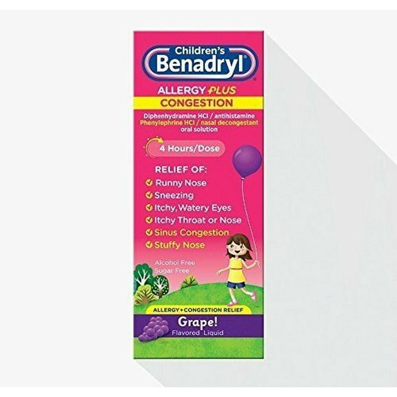 Benadryl Benadryl-D Childrens Allergy And Sinus Liquid Grape, Grape 4 oz Pack of 3