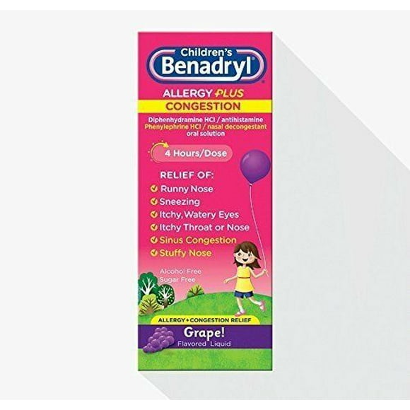 Benadryl Benadryl-D Childrens Allergy And Sinus Liquid Grape, Grape 4 oz Pack of 3