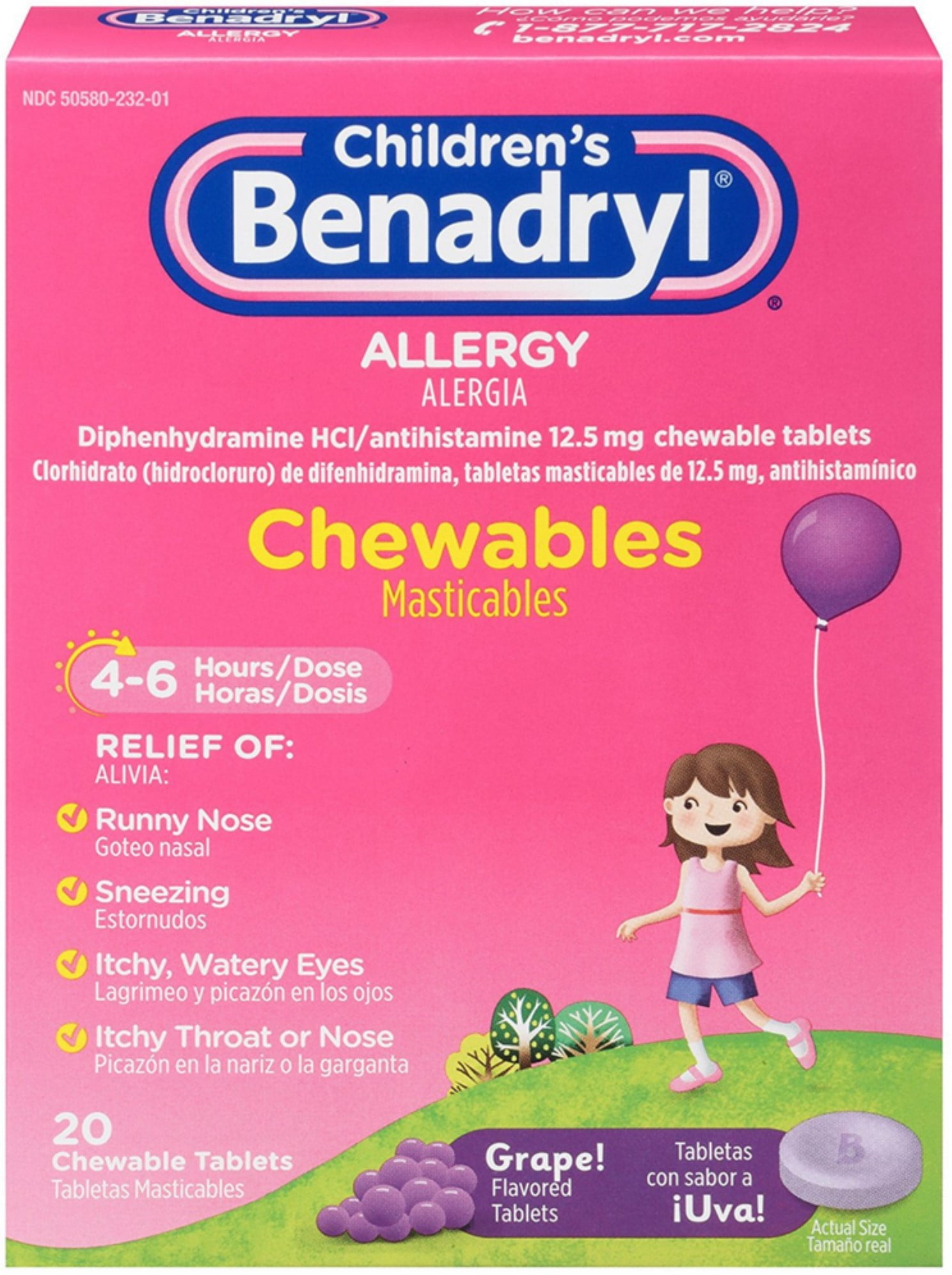 Benadryl Children's Allergy Chewable Tablets, Grape Flavored 20 ea