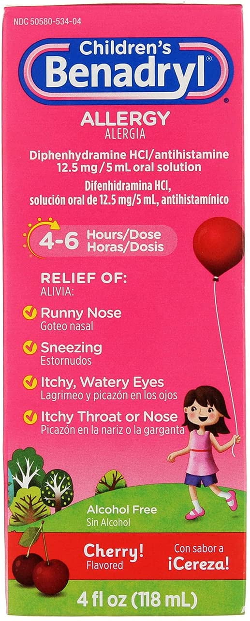 Benadryl Childrens Allergy Relief Elixir, Cherry Flavored 4 Oz, 6