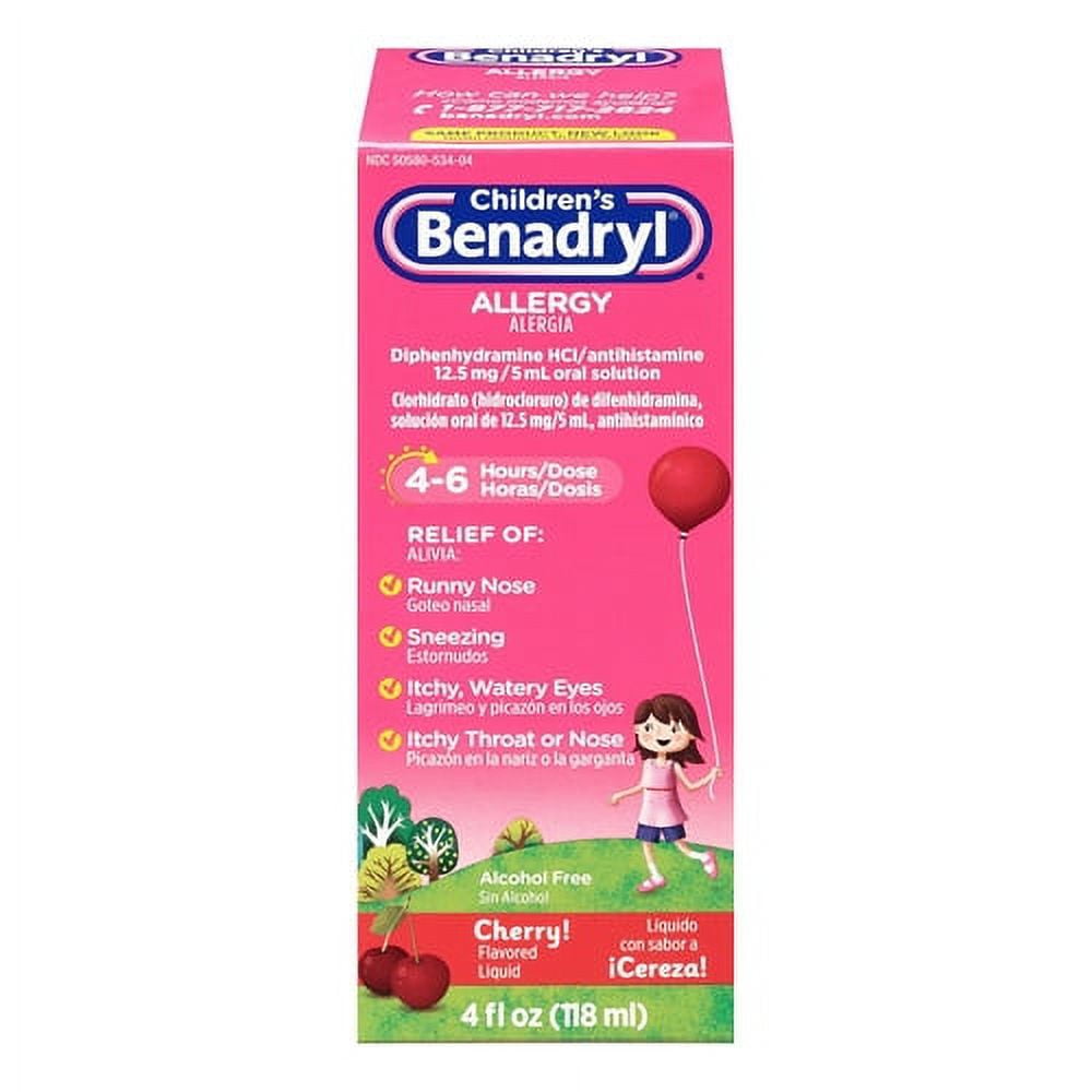 Benadryl Childrens Allergy Relief Elixir, Cherry Flavored 4 Oz