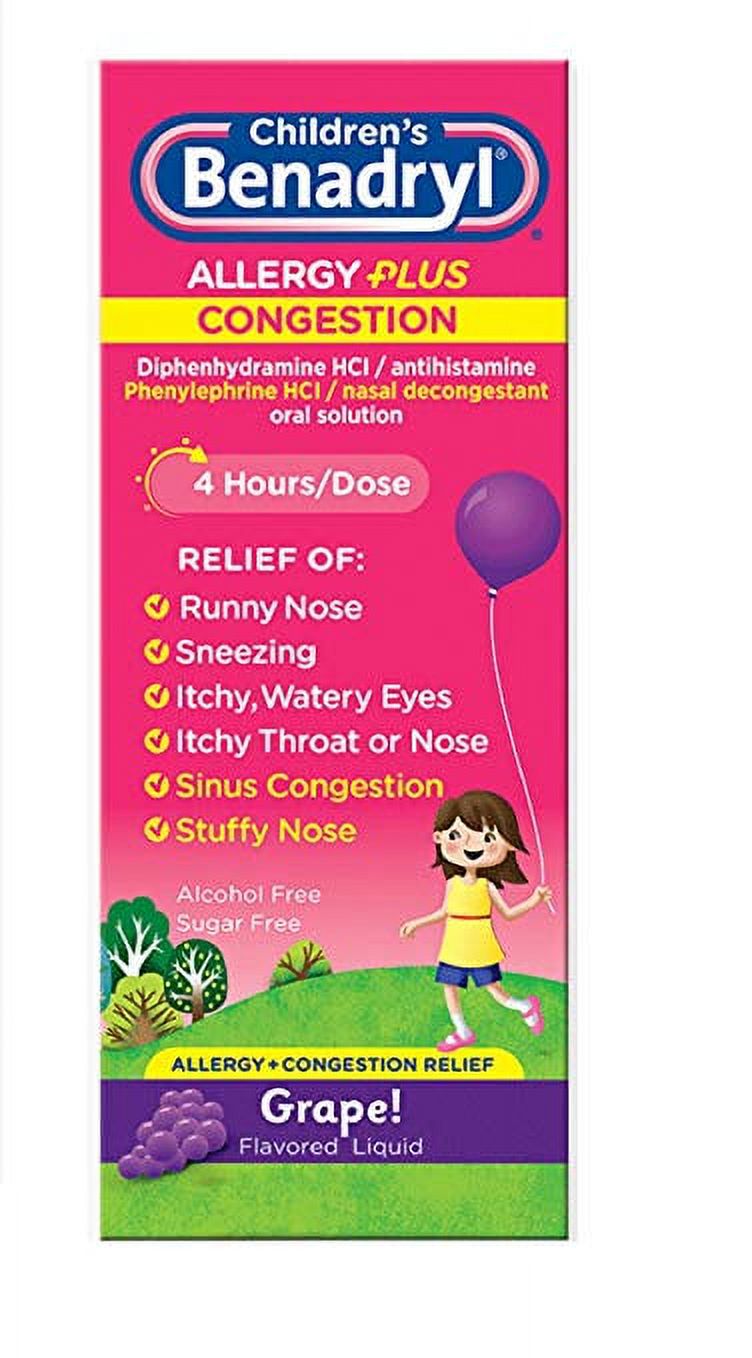 Benadryl-D Children's Allergy & Sinus Syrup Grape Flavored 4 OZ ...