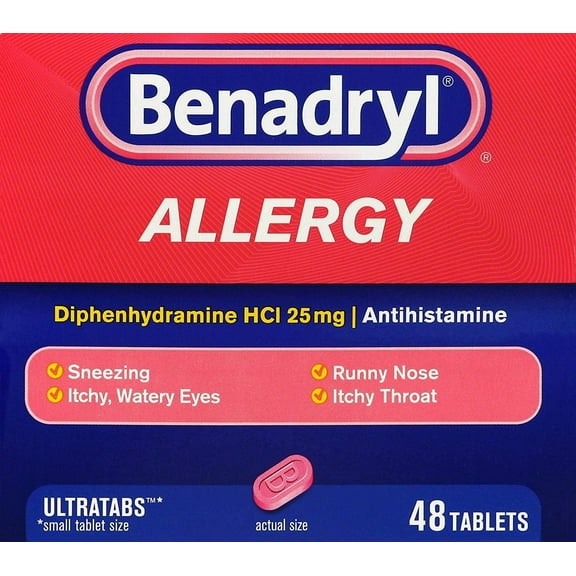 Benadryl Ultratabs Allergy Relief Diphenhydramine Antihistamine 25mg, 48 ct
