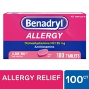 Benadryl Ultratabs Antihistamine Cold & Allergy Relief Tablets, 100 Ct