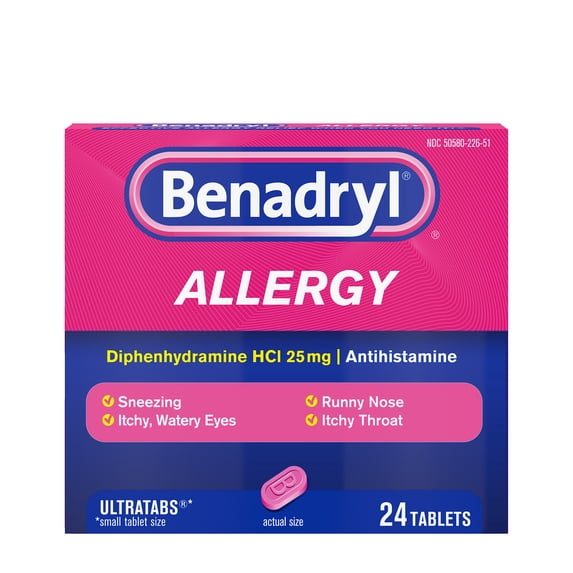 Benadryl Ultratabs Antihistamine Cold & Allergy Relief Tablets, 24 Count