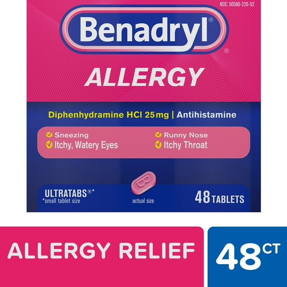 Benadryl Ultratabs Antihistamine Cold & Allergy Relief Tablets, 48 Count