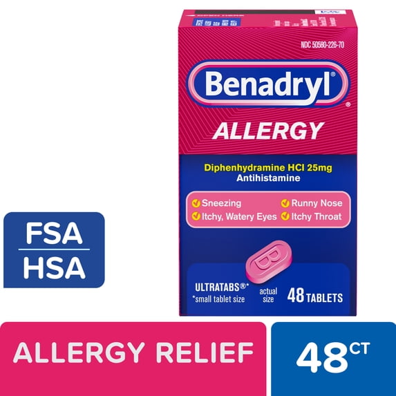 Benadryl Ultratabs Antihistamine Cold & Allergy Relief Tablets, 48 Count