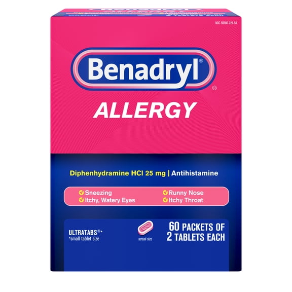 Benadryl Ultratabs Go Packs, 60 Single Use Packets of 2 Tablets