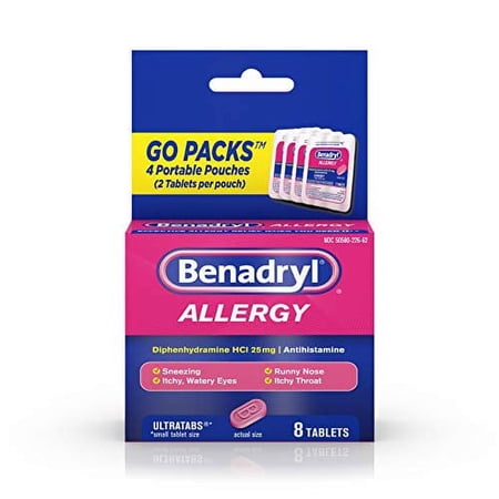 Benadryl Ultratabs Go Packs, Antihistamine Tablets with Diphenhydramine HCl, 2 Count, 3 Pack