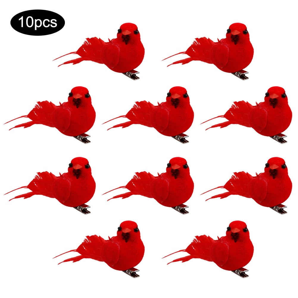 Benafini Artificial Red Clip-On Cardinals Feathered Birds Christmas ...