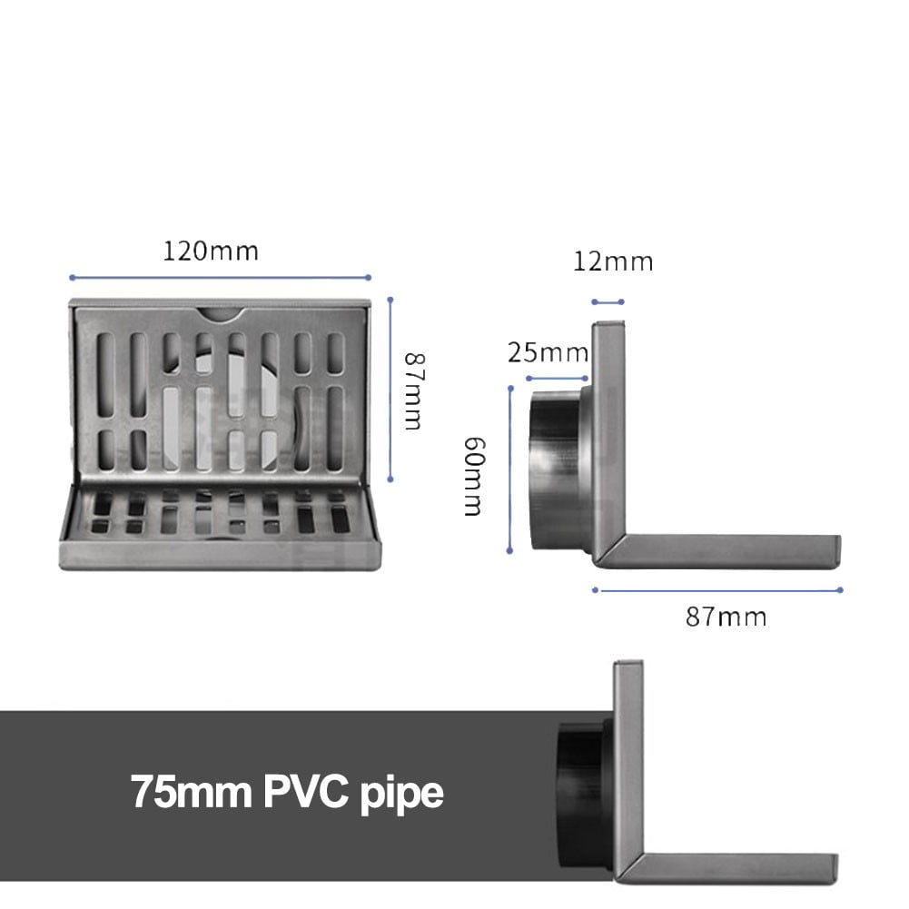 Benafini L Shape Stainless Steel Wall Side Floor Drain Balcony Same Layer Waste Filter