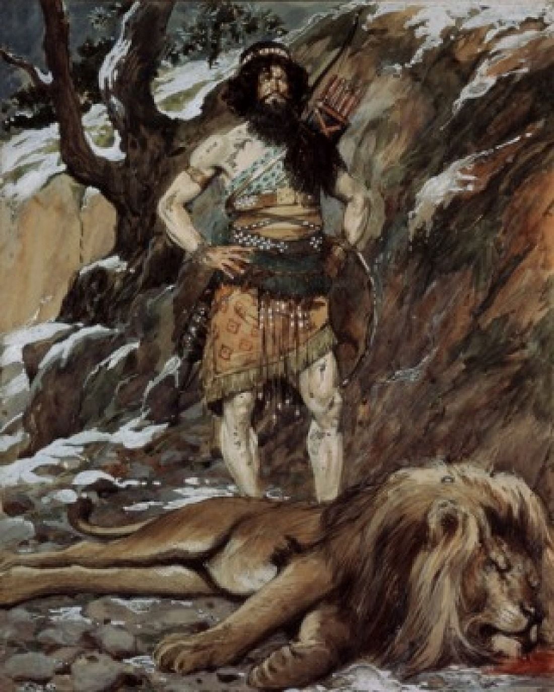 Benaiah Who Slew The Lion James Tissot (1836-1902 French) Jewish Museum New York Canvas Art - James Tissot (24 x 36)