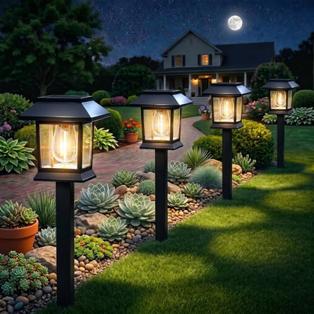 Benany Solar Outdoor Lights, 12 Pack Pathway Lights Waterproof, Landscape Lighting for Path Walkway Lawn Garden Yard Outside Décor, Black