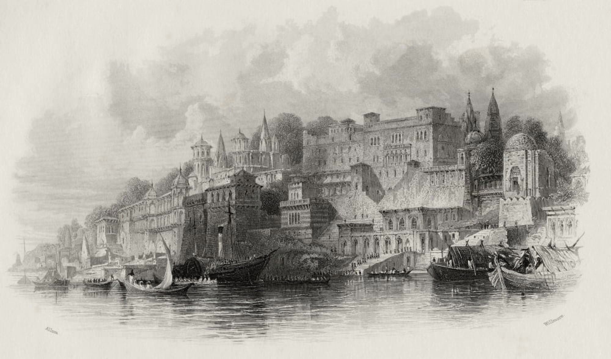 Benares India Engraved By Willmore After Allom Canvas Art - Ken Welsh Design Pics (36 x 22)