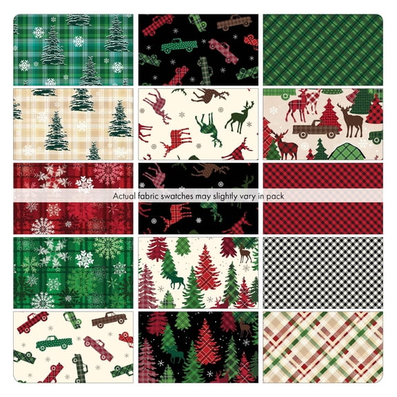 Benartex 15 Piece Fat Quarter Bundle Christmas Farmhouse Plaid 100% Cotton