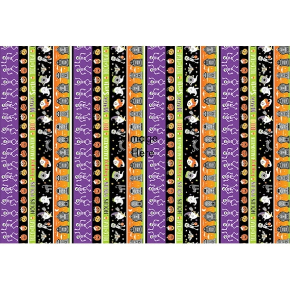 Benartex Halloween Glowoween Haunted Border Stripe Glow in the Dark 100% Cotton Fabric Price per Yard