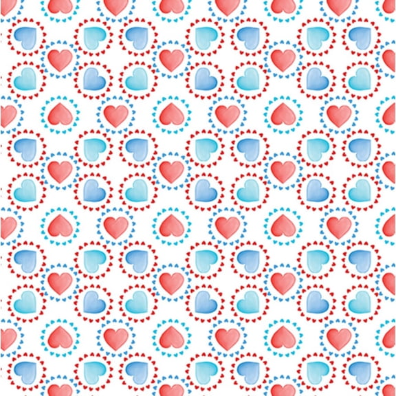 Benartex Patriotic Circle Hearts Red Blue White 100% Cotton Price per Yard Valentine