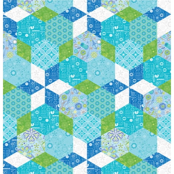 Benartex Sewing Room 2 Hexagons Lake Novelty 100% Cotton Fabric
