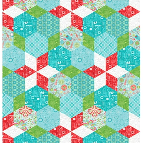 Benartex Sewing Room 2 Hexagons Multicolor Novelty 100% Cotton Fabric