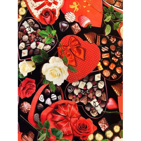 Benartex Valentine Candy Heart Box 100% Cotton Price per Yard