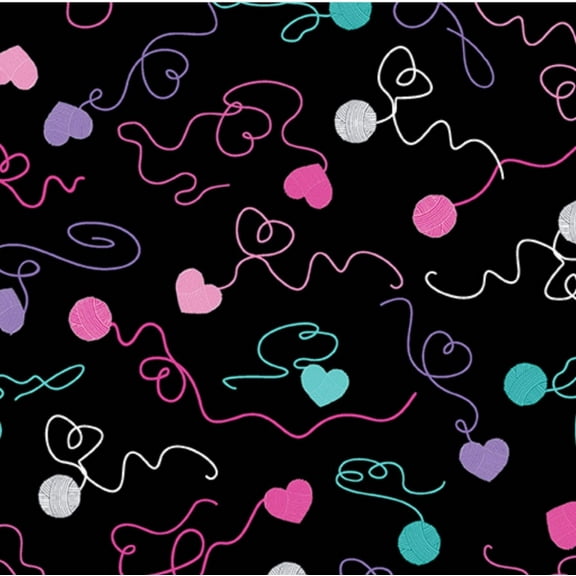 Benartex Valentine Swirling Yarn Hearts Black 100% Cotton Price per Yard
