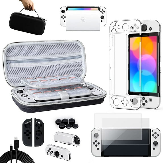 Benazcap 14-in-1 Accessories Kit for Nintendo Switch OLED with Carrying Case, Black
