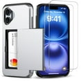 thumbnail image 1 of Benbenjaytek for iPhone 16 Wallet Case with Card Holder + 2 Tempered Glass Screen Protector Protective Dual Layer Shockproof Hidden Card Slot Slim Case Women Men iPhone 16 6.1 inch 2024 (Silver), 1 of 6