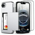 thumbnail image 1 of Benbenjaytek for iPhone 16e Wallet Case with Card Holder + 2 Tempered Glass Screen Protector Protective Shockproof Hidden Card Slot Slim Case Women Men for iPhone 16e 6.1" (Silver), 1 of 7