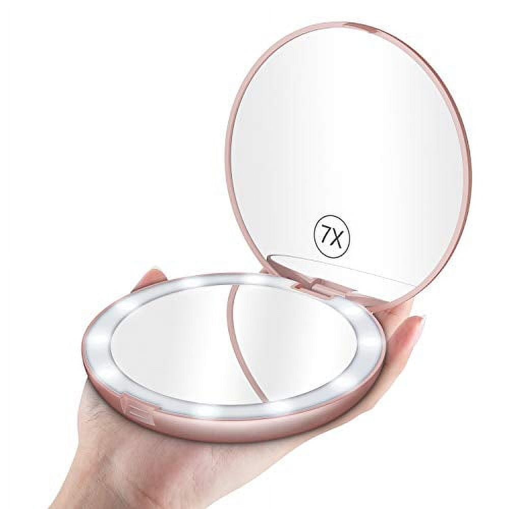 Benbilry LED Lighted Travel Makeup Mirror, 1x/7x Magnification, Inch Dual  Sided Vanity Mirror with Lights Portable Compact Illuminated Cosmetic Mirror  Perfect for Handbag (Rose Gold)