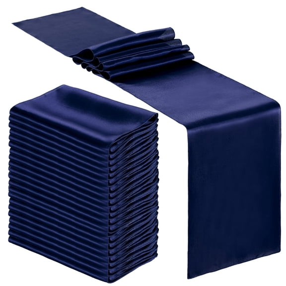 Bencailor 24 Pcs Navy Blue Satin Table Runner Bulk 12 x 108 Inches Long Table Runners Bright Smooth Fabric Tablecloth for Wedding Banquet Birthday Valentines St Patrick's Day Party Decorations Y101