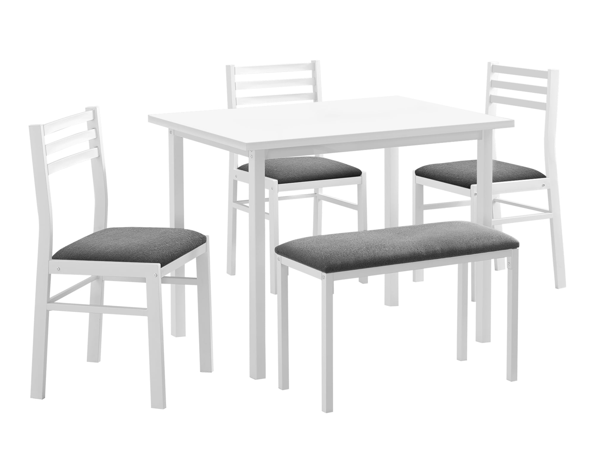 White Metal and Laminate 40" Rectangular Dining Set with 4 Chairs