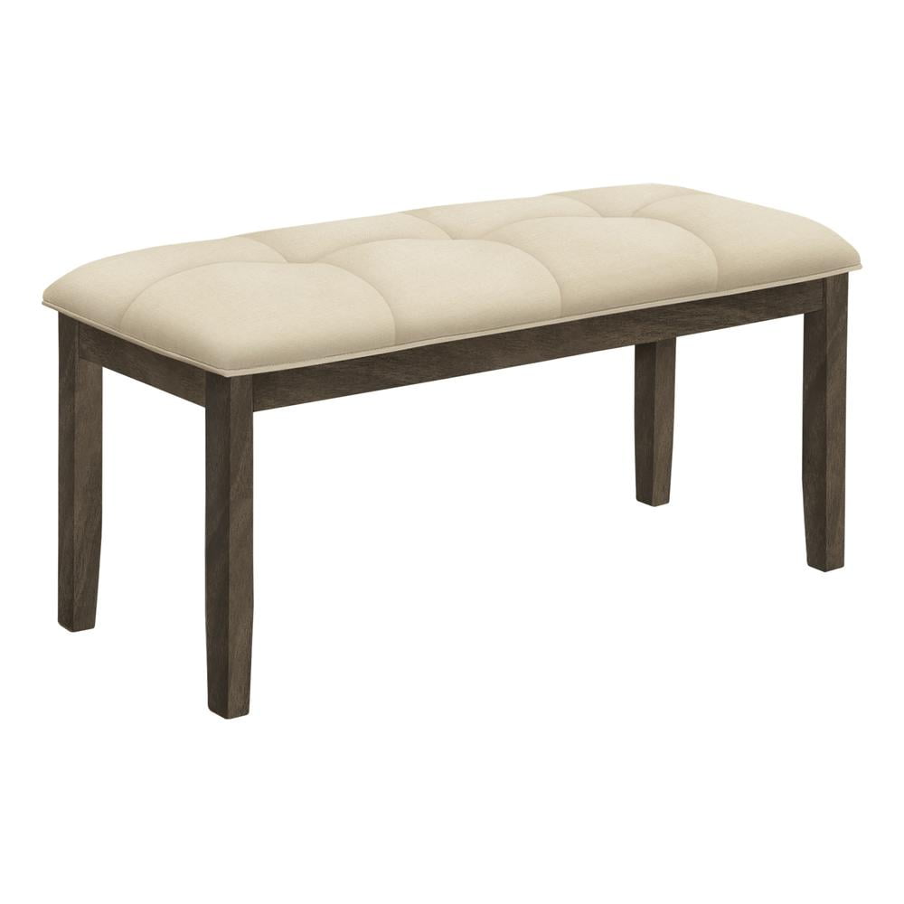 44" Cream Upholstered Bench with Gray Solid Wood Frame