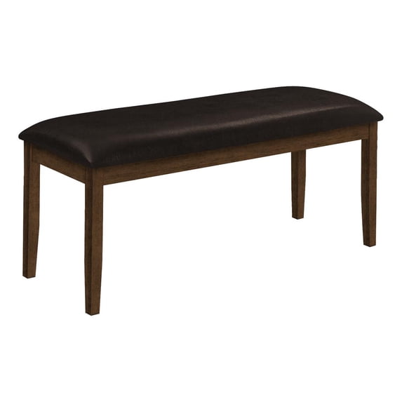 Bench - 48" Rectangular - Upholstered Brown Leather-look - Brown Solid Wood Legs