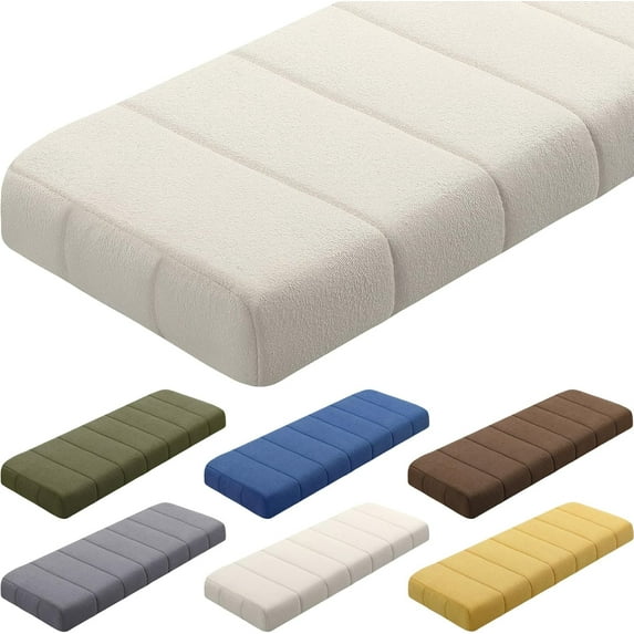 Bench Cushion 40x20x4 Inch for Indoor Outdoor Furniture Tufted Thicken Bay Window Seat Cushion Non Slip Waterproof Dining Piano Bench Pad Pillow Anti Cat Scratch for Patio Porch Swing, Beige