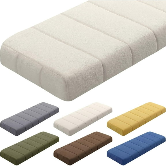 Bench Cushion 48x18x4 Inch for Indoor Outdoor Furniture Tufted Thicken Bay Window Seat Cushion Non Slip Waterproof Dining Piano Bench Pad Pillow Anti Cat Scratch for Patio Porch Swing, Beige