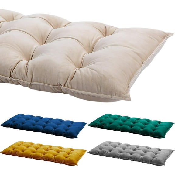 Bench Cushion for Indoor Furniture 40x20 in Velvet Thicken Indoor Window Seat Cushion, Soft Piano Sofa, Entryway Storage, Bay Window Tufted Patio Porch Swing Bench Pad Memory Foam(Ivory)