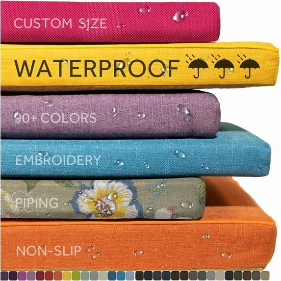 Bench Cushion Pads for Indoor/Outdoor Furniture/Window Seat Chair Sofa Couch Swing Garden 70D High-Resilience Upholstery Thickened Foam 3 Inch Thickness 2 Ties with Beige Non-slip Bottom