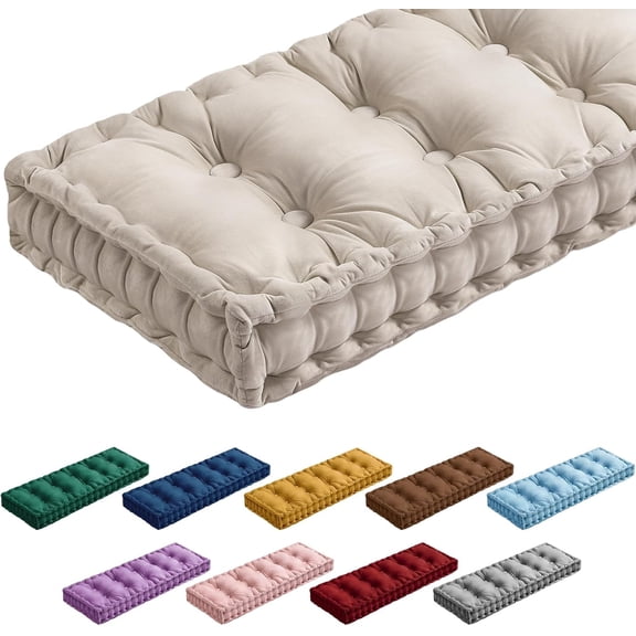Velvet Bench Cushion for Indoor Furniture, Ivory White, 36x14 in