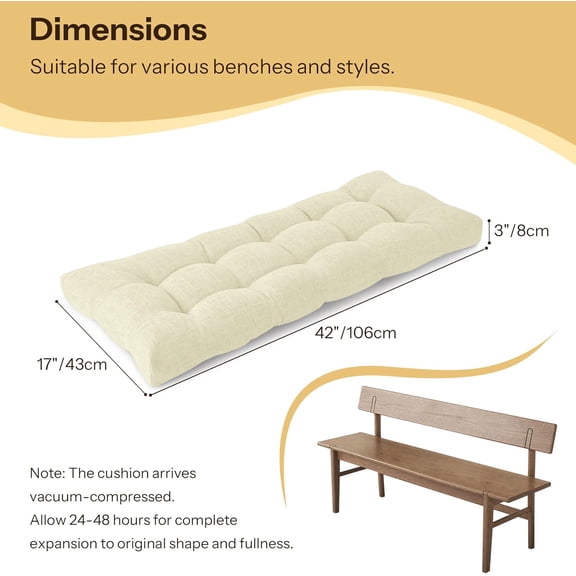 Bench Cushion for Indoor Furniture - Tufted Chair Pads with Non-Slip Backing (42"X17"X3", Cream)